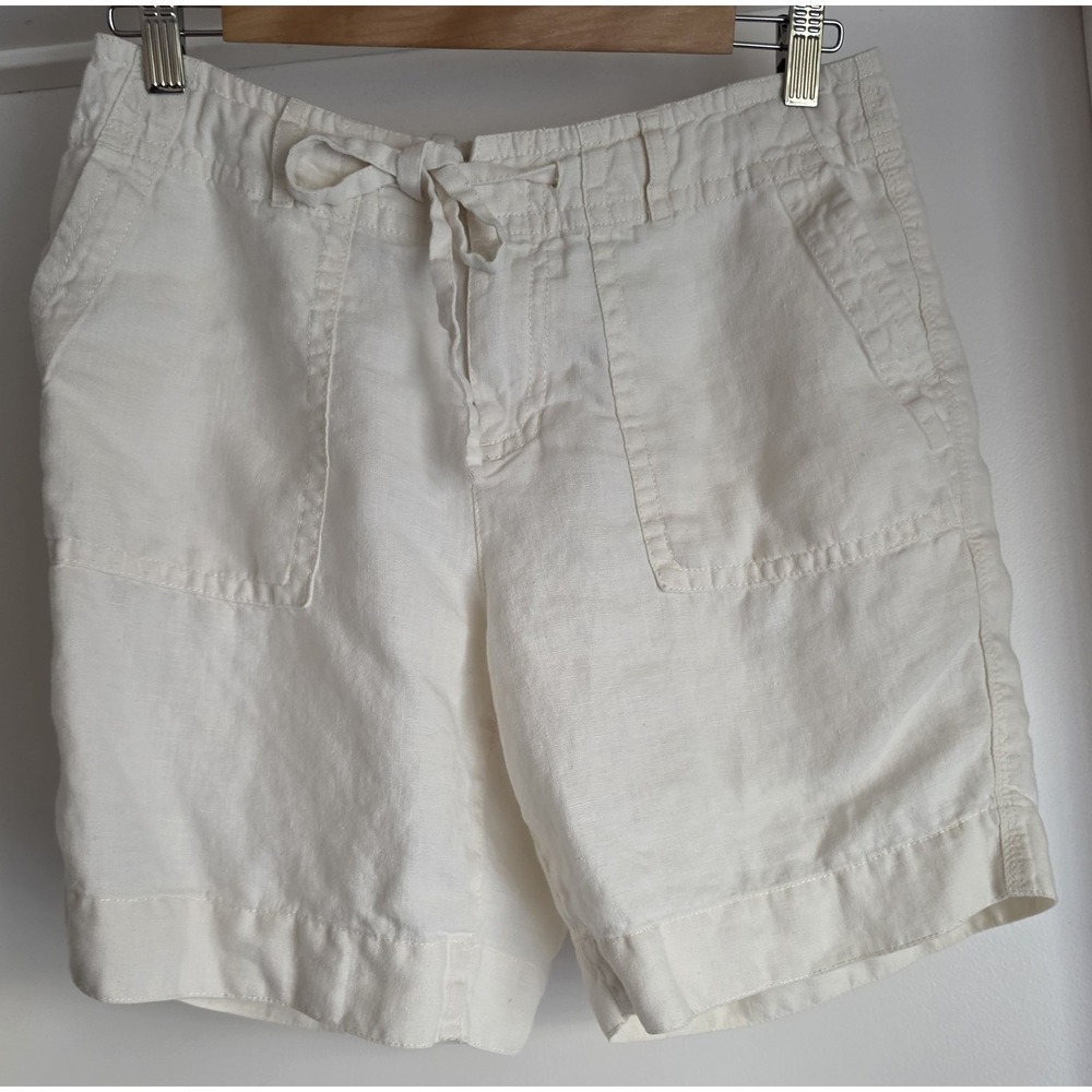 Liz Claiborne Lizwear Linen Shorts Size 6 White Women Coastal Casual Chino